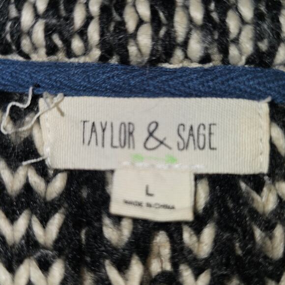Taylor & Sage Black & White Pattern Textured Split Back Cardigan Sweater Large - Picture 7 of 9